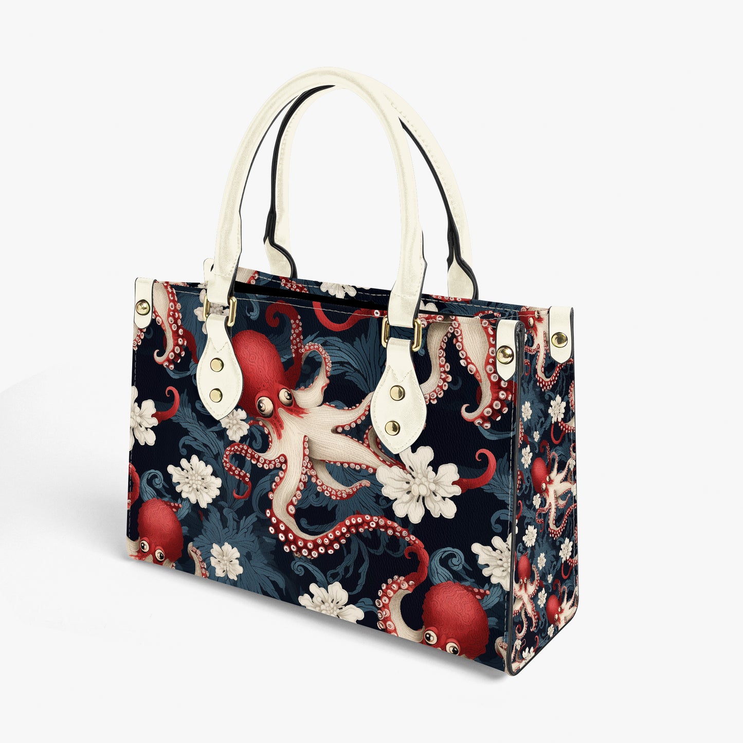 Side view of structured octopus purse showing 29cm length and 19cm height
