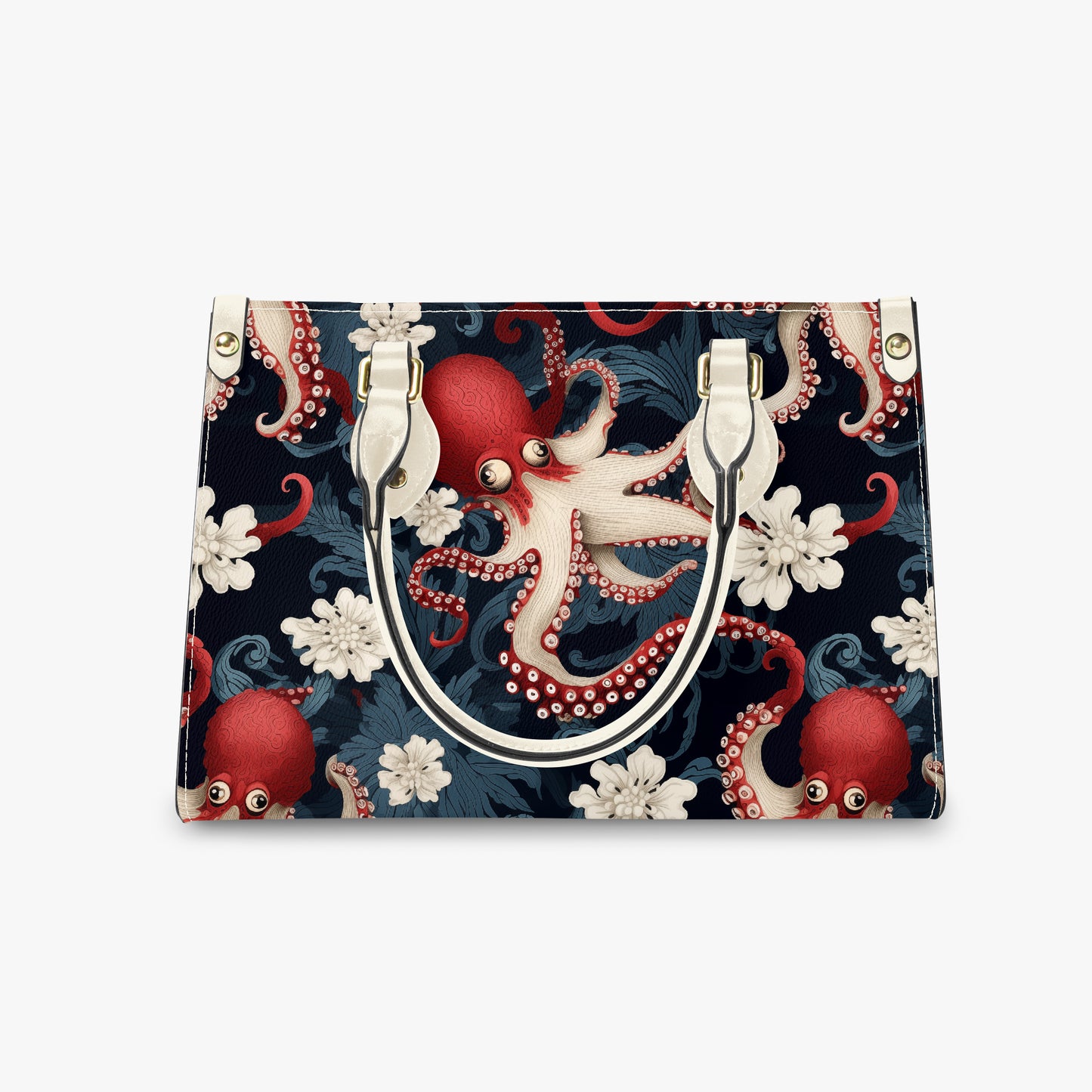 Structured rectangular octopus handbag standing upright