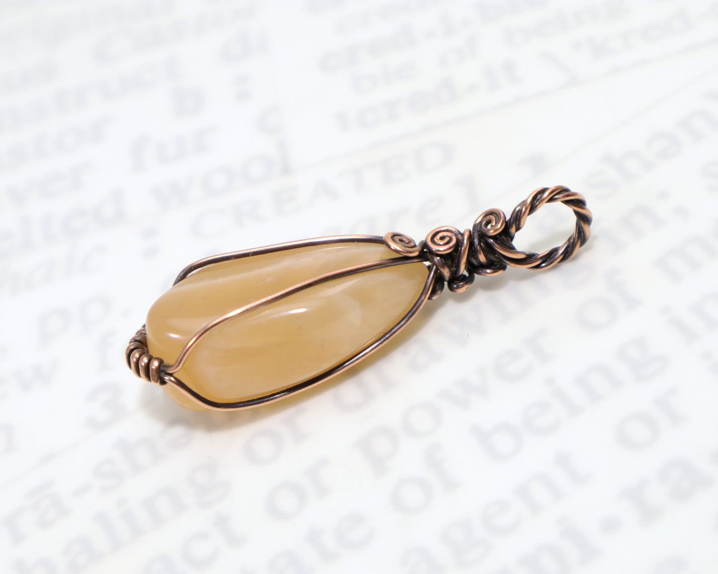 One of a kind peach moonstone jewelry wrapped in pure copper wire