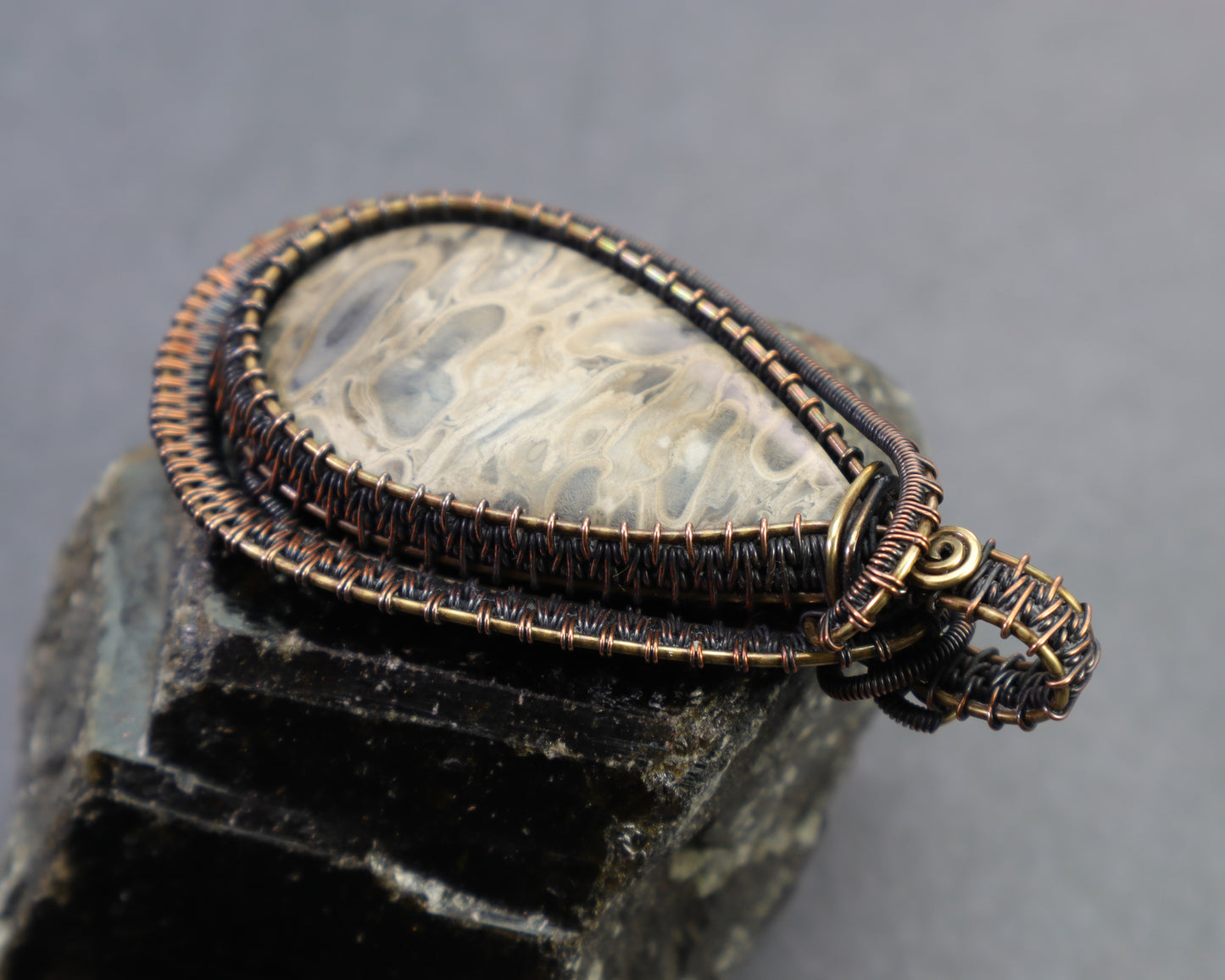 Rustic petrified palmwood jewelry handcrafted with mixed metals