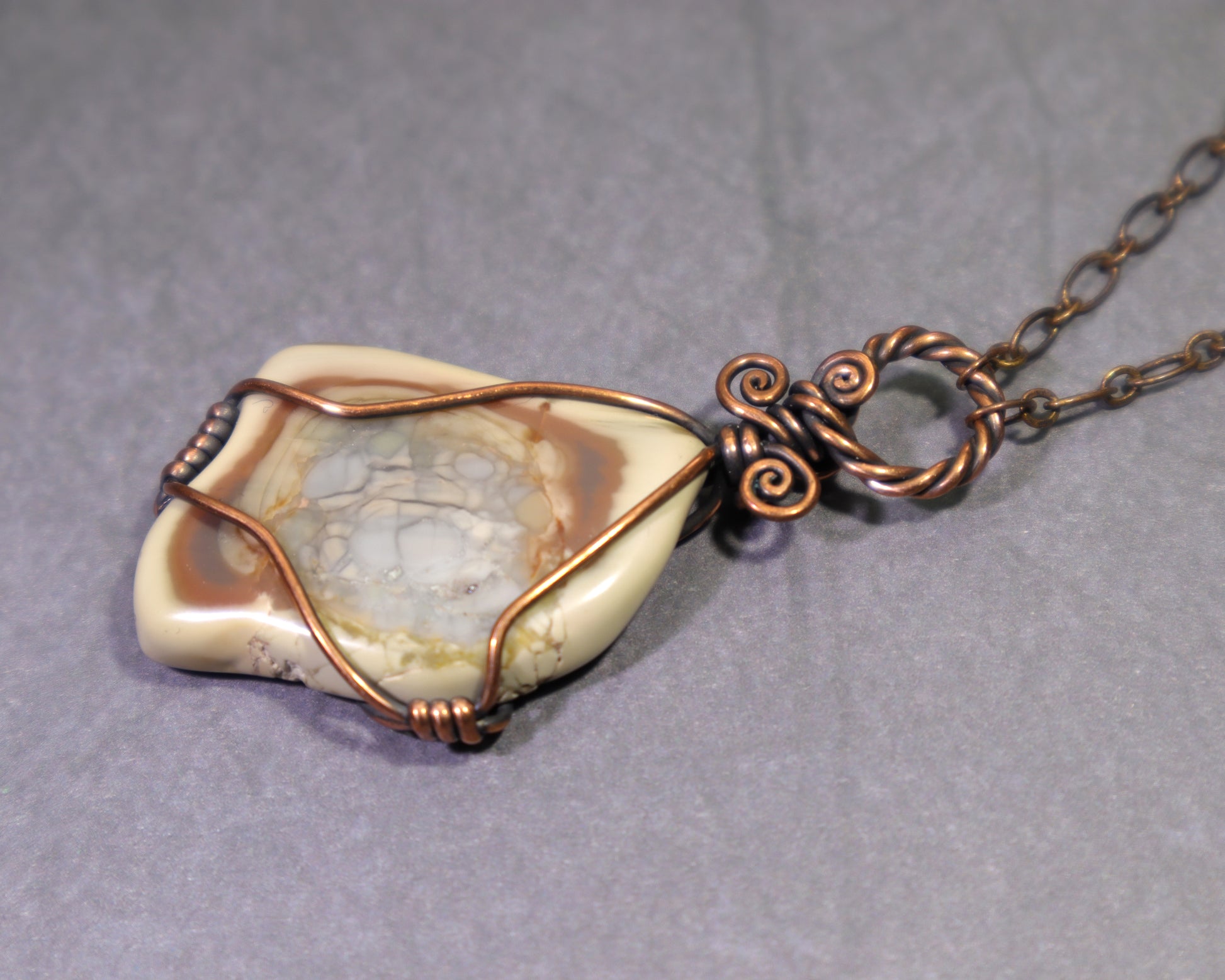 Polychrome Jasper necklace with adjustable antiqued copper chain and natural earth tone gemstone