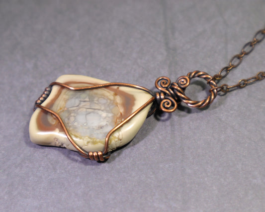 Polychrome Jasper necklace with adjustable antiqued copper chain and natural earth tone gemstone