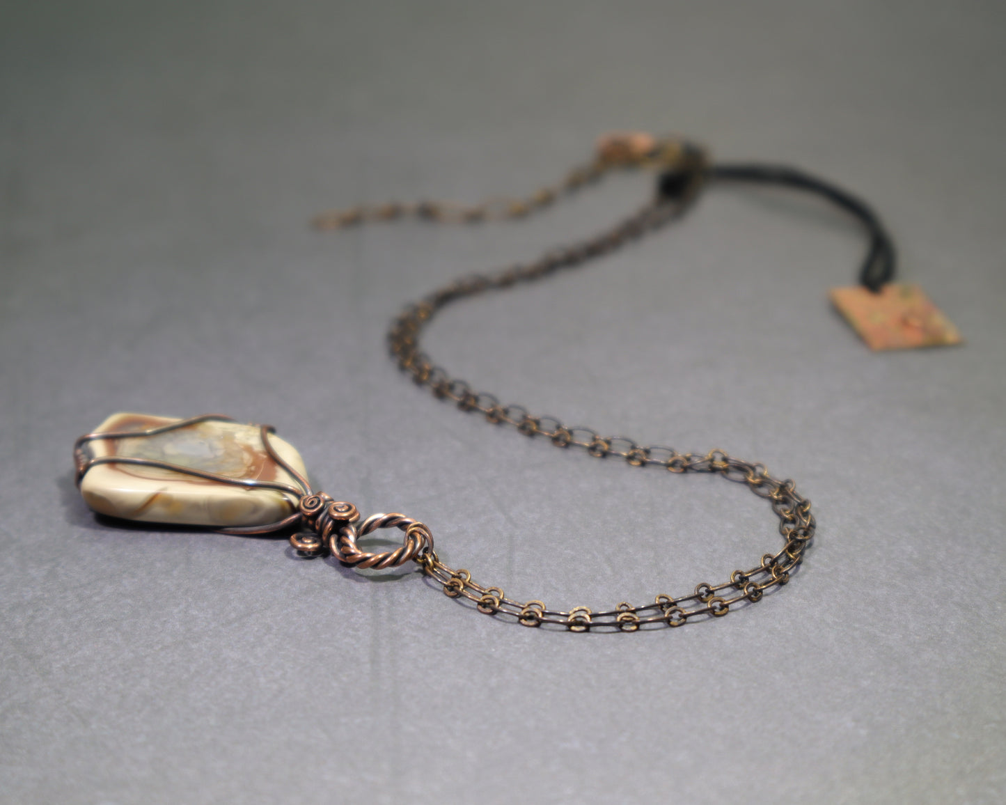 Handmade artisan Polychrome Jasper jewelry with adjustable antiqued copper chain