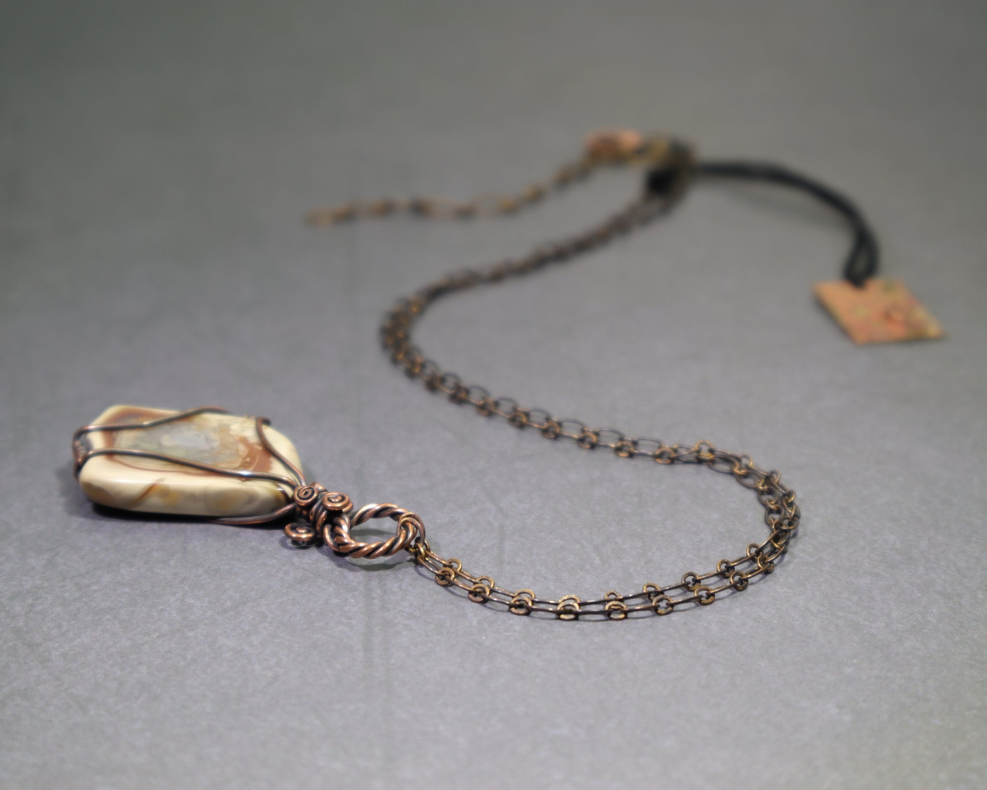 Handmade artisan Polychrome Jasper jewelry with adjustable antiqued copper chain