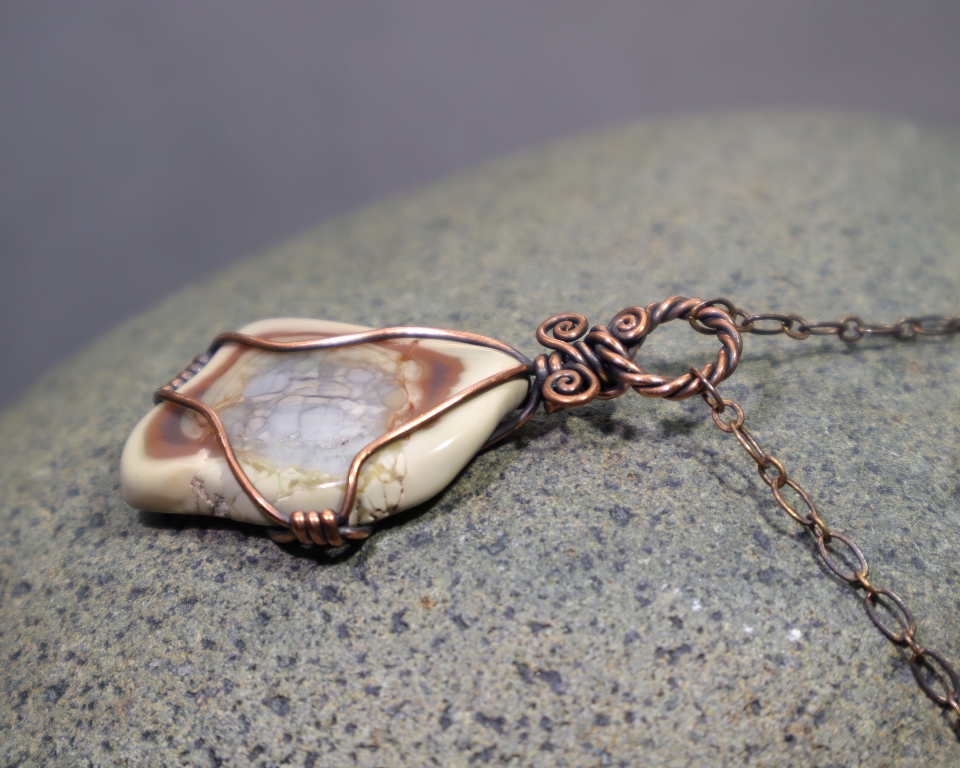 One of a kind Polychrome Jasper pendant handcrafted with hypoallergenic copper wire
