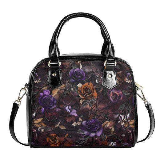 Autumn Nights Purple and Orange Rose Handbag - Gothic Floral PU Leather Crossbody Bag