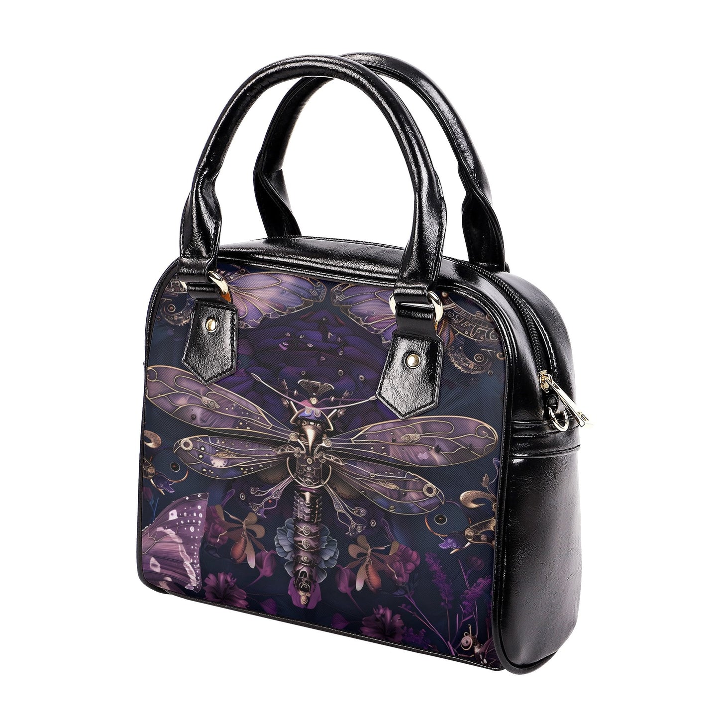 Steampunk Purple Dragonfly Handbag - Gothic-Inspired PU Leather Crossbody Tote