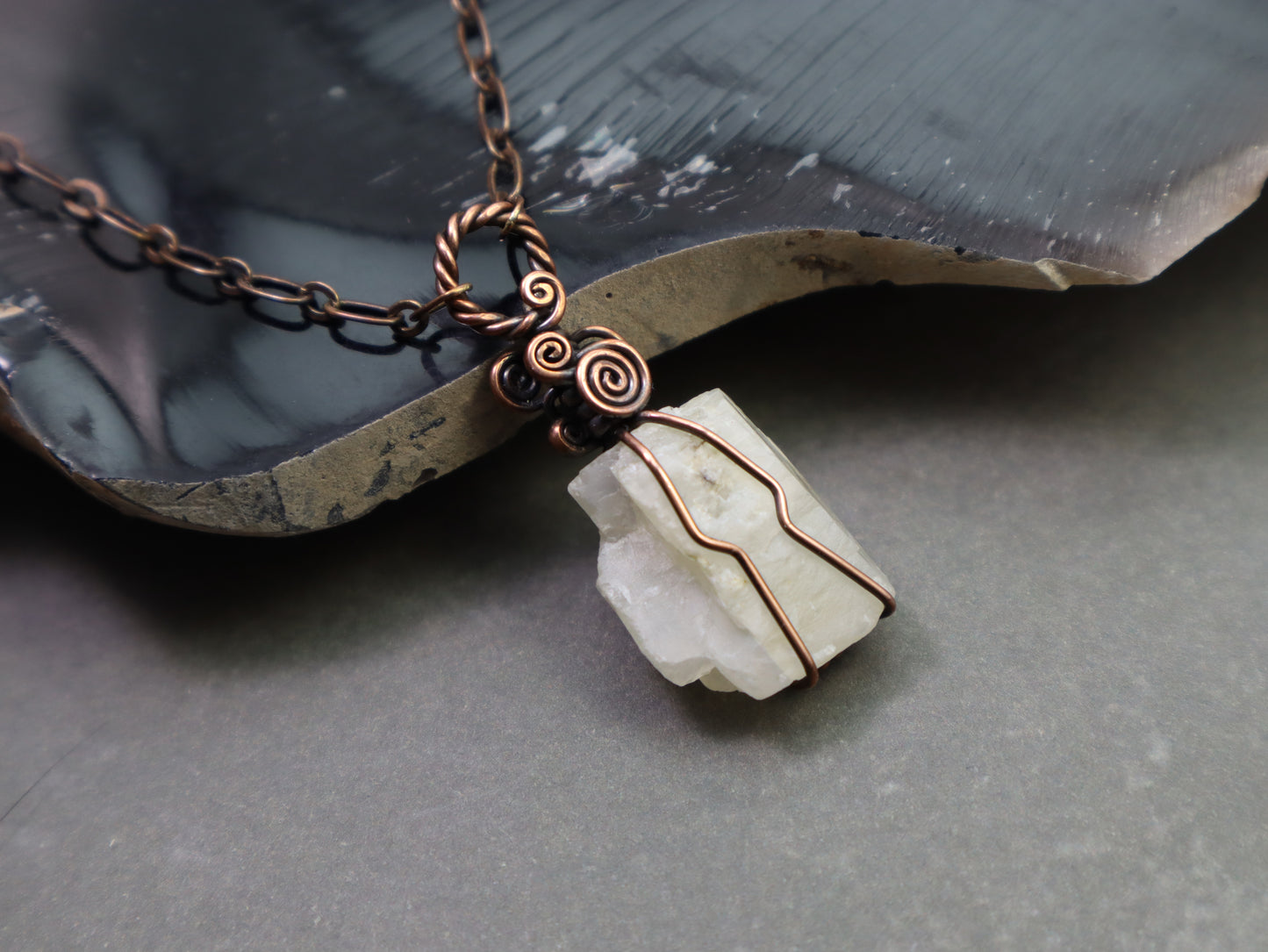 Natural rough moonstone necklace with adjustable copper chain