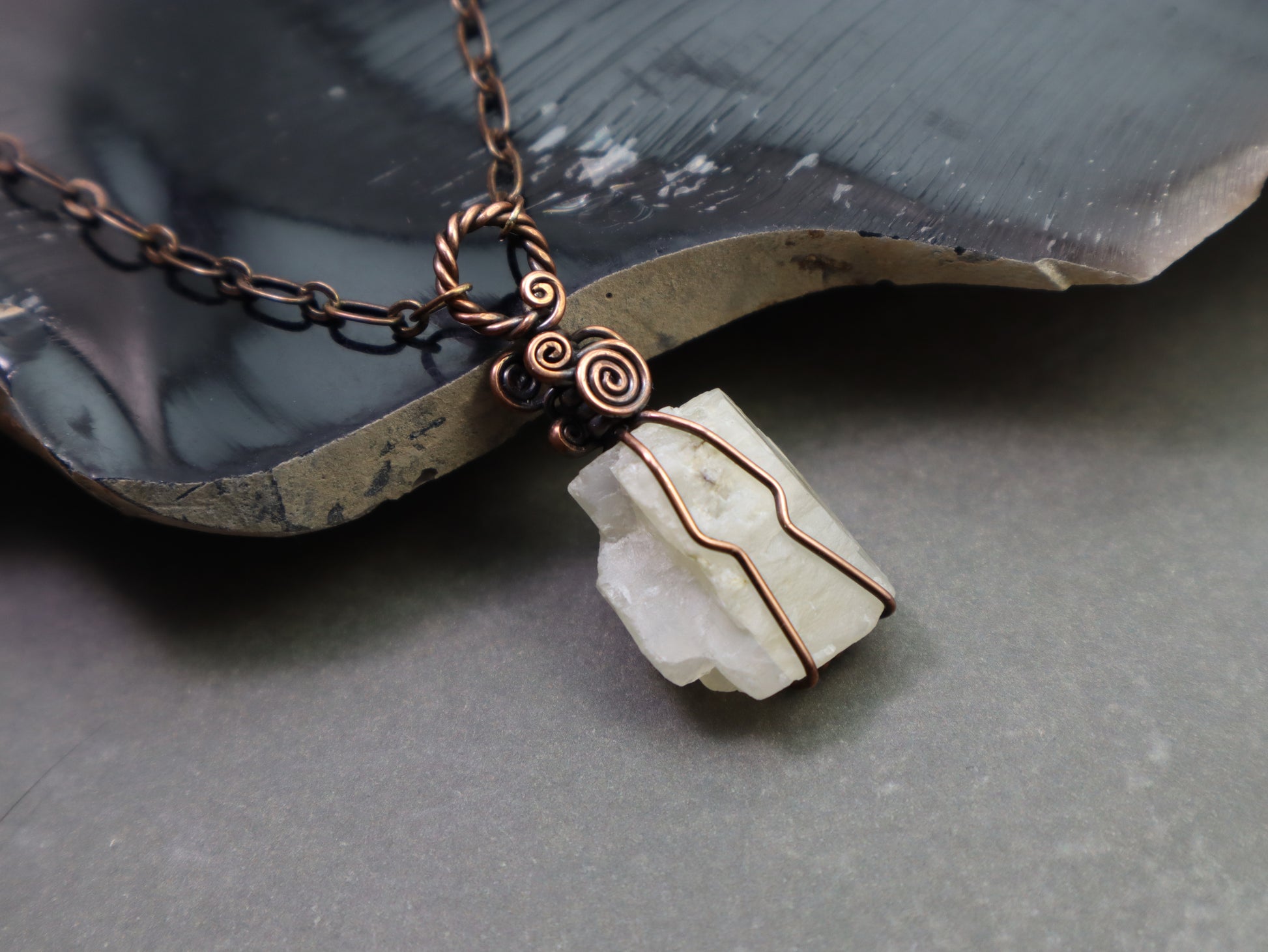 Natural rough moonstone necklace with adjustable copper chain