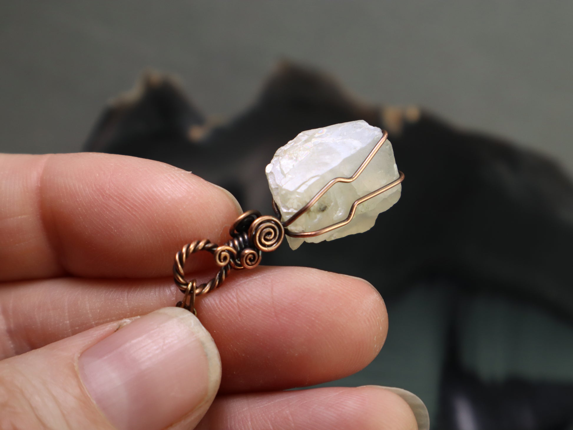 Natural white moonstone crystal jewelry handcrafted in Washington State