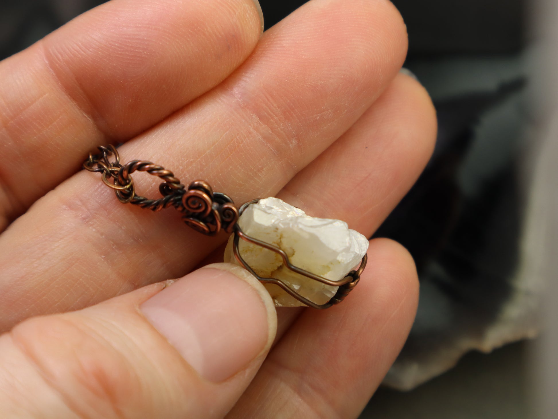 Handmade moonstone necklace featuring natural raw gemstone crystal