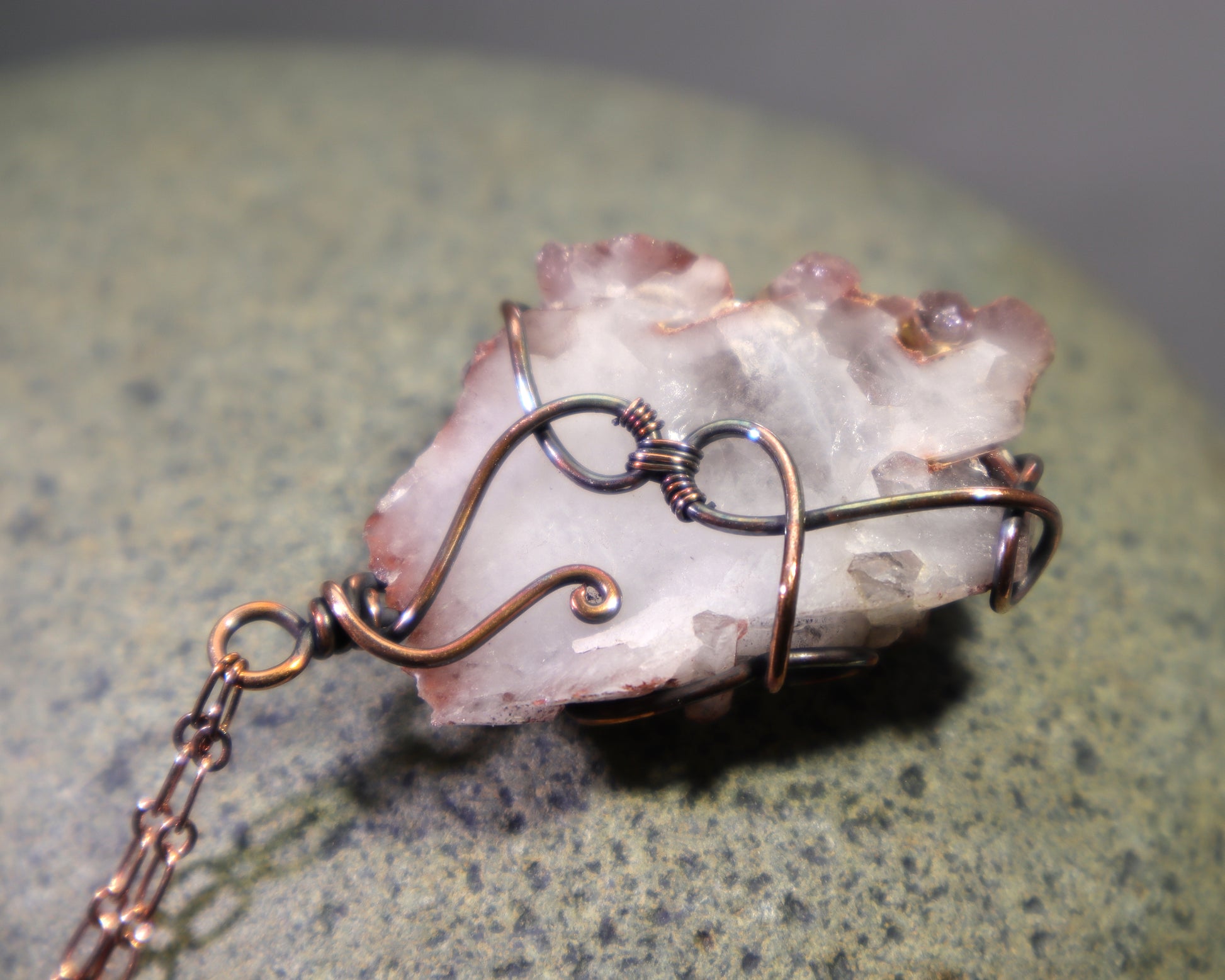 Back side of nickel free hypoallergenic red phantom quartz crystal jewelry