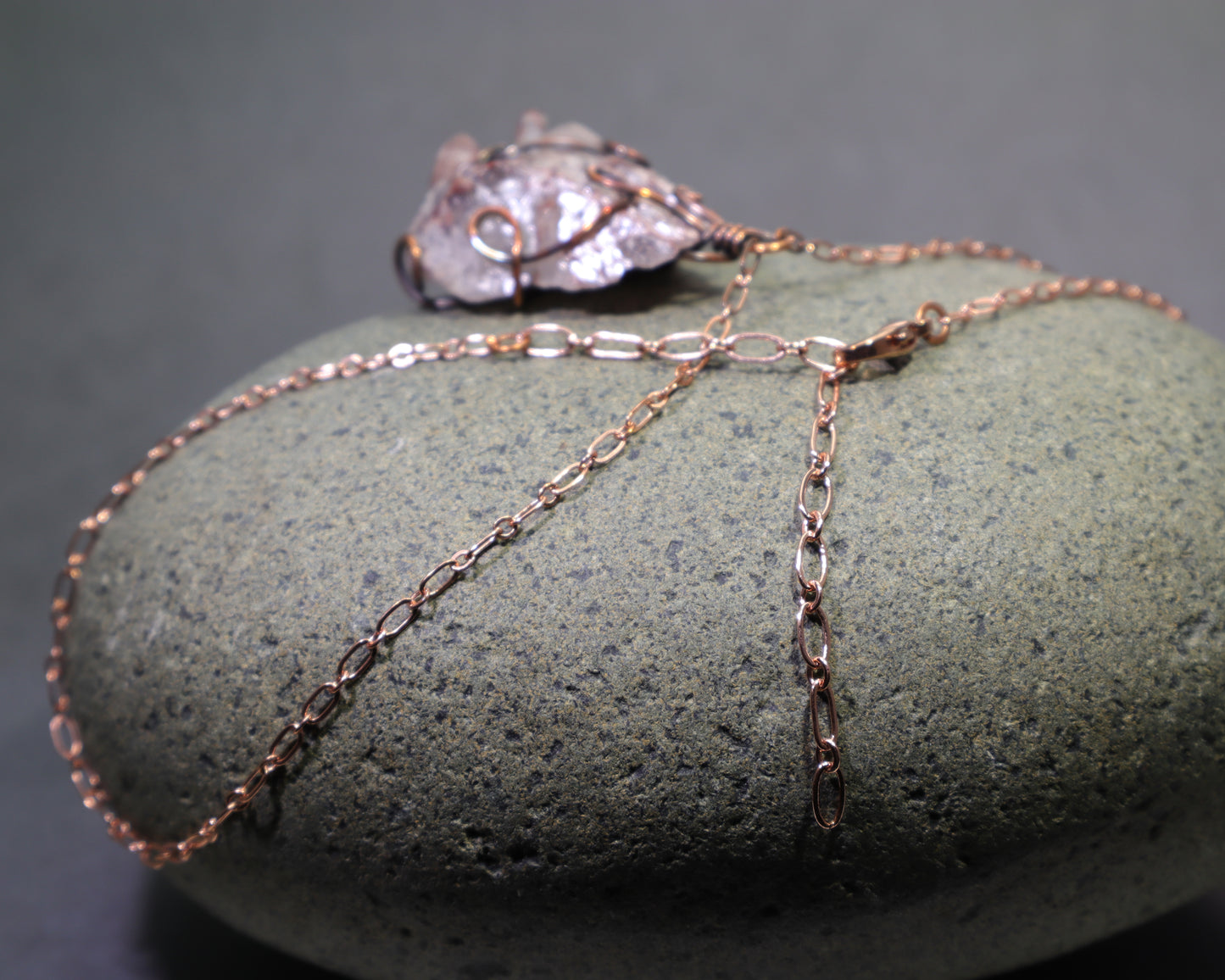 One of a kind Colombian red phantom quartz crystal jewelry with an adjustable copper chain