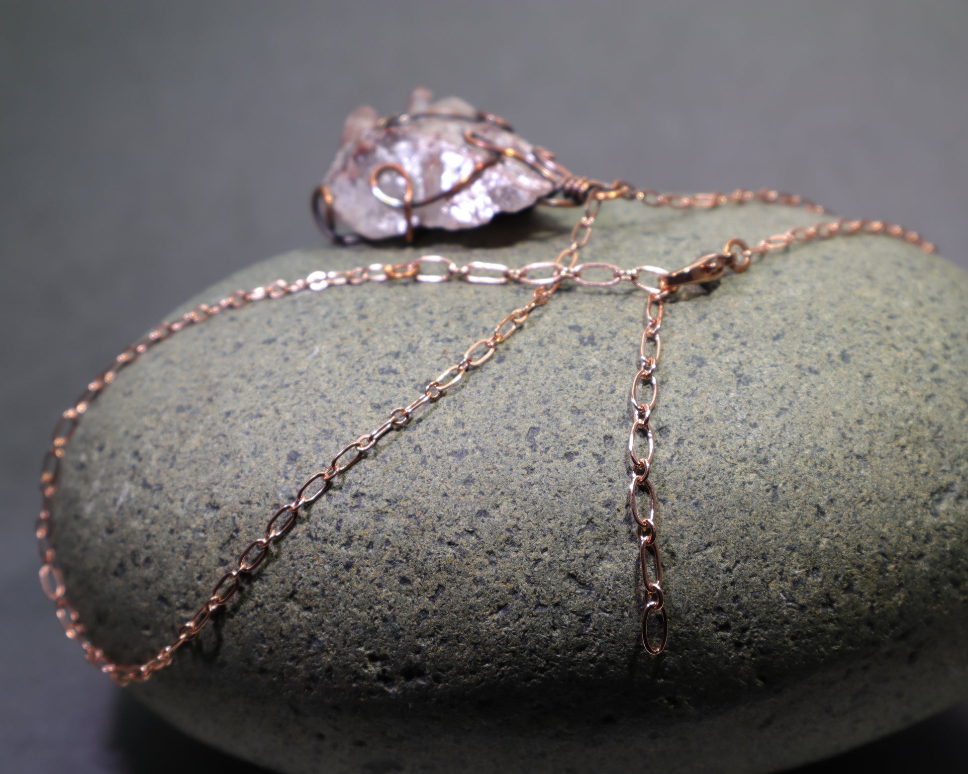 One of a kind Colombian red phantom quartz crystal jewelry with an adjustable copper chain