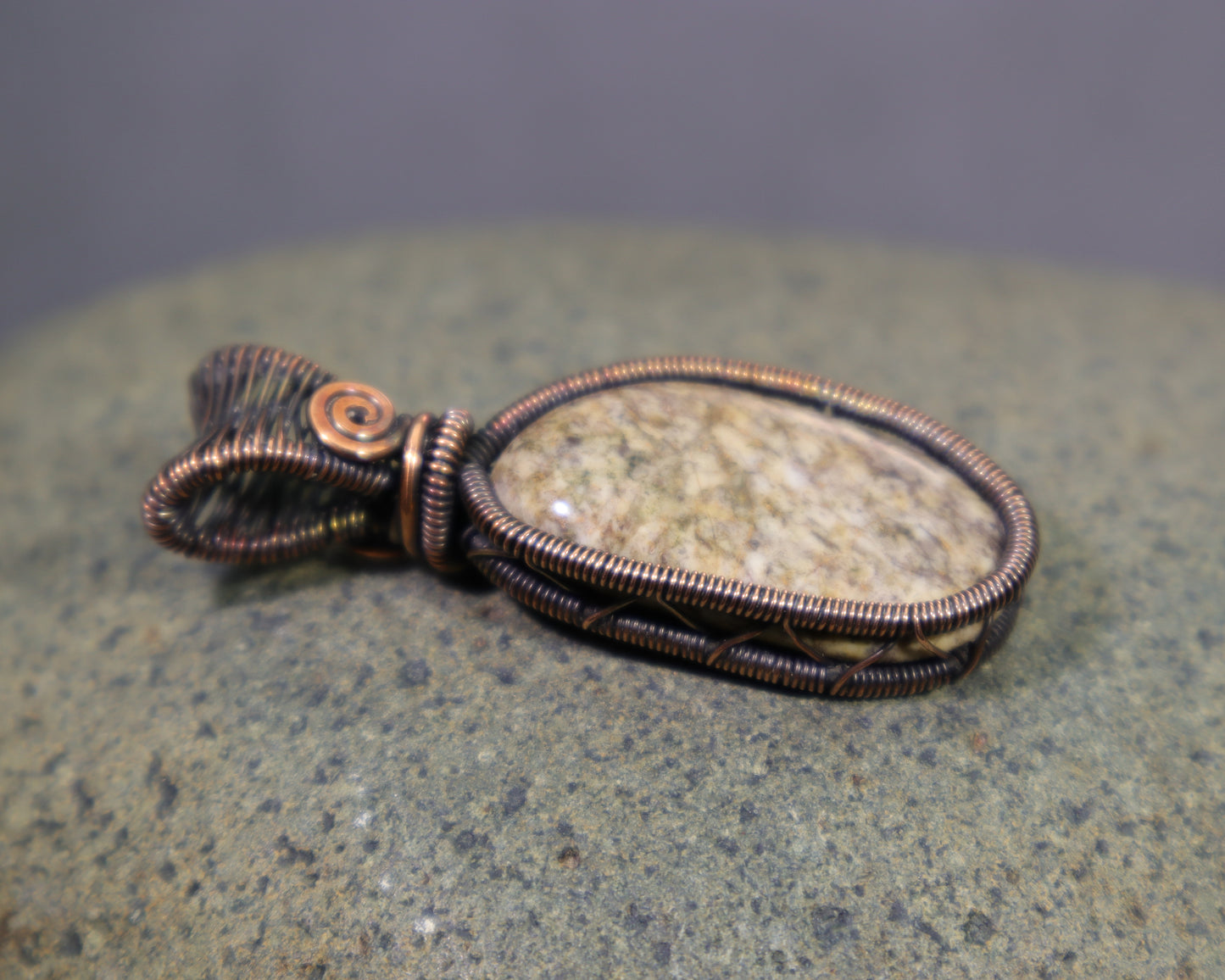 Washington State jasper pendant wire wrapped in pure copper