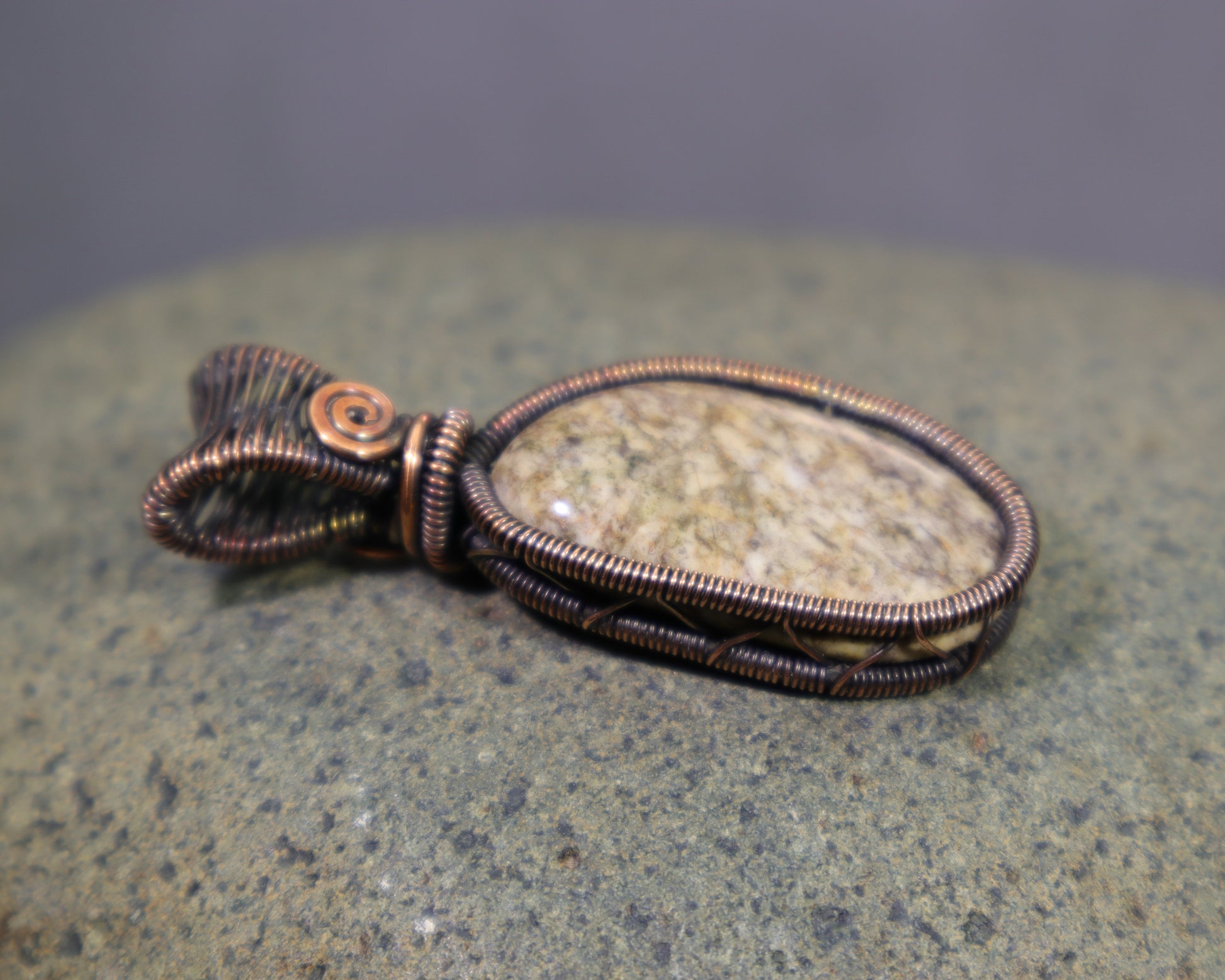 Washington State jasper pendant wire wrapped in pure copper