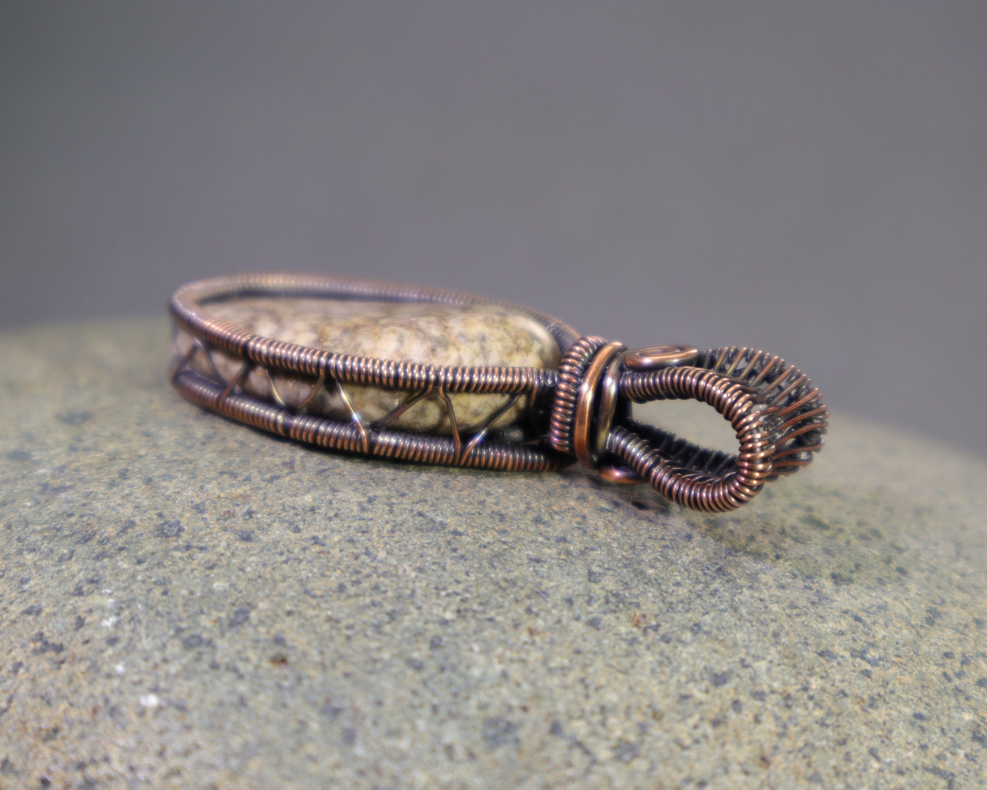 Wire wrapped jasper jewelry handcrafted in oxidized copper