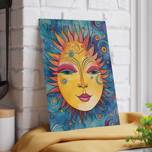 Bright Celestial Sun Cutting Board – Boho Kitchen Decor. Small: 8 x 11 inches