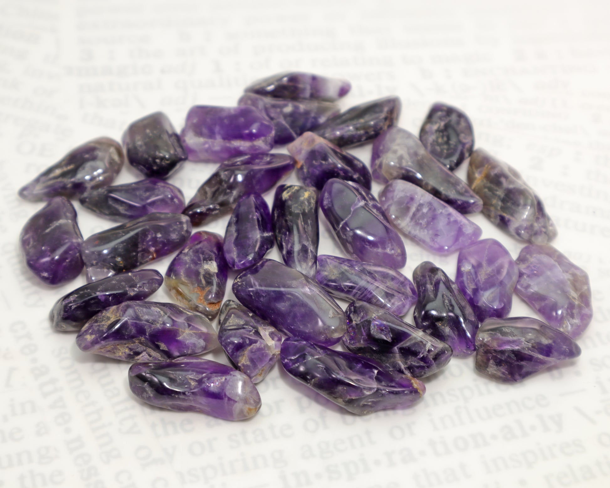 Natural February birthstone amethyst crystals polished