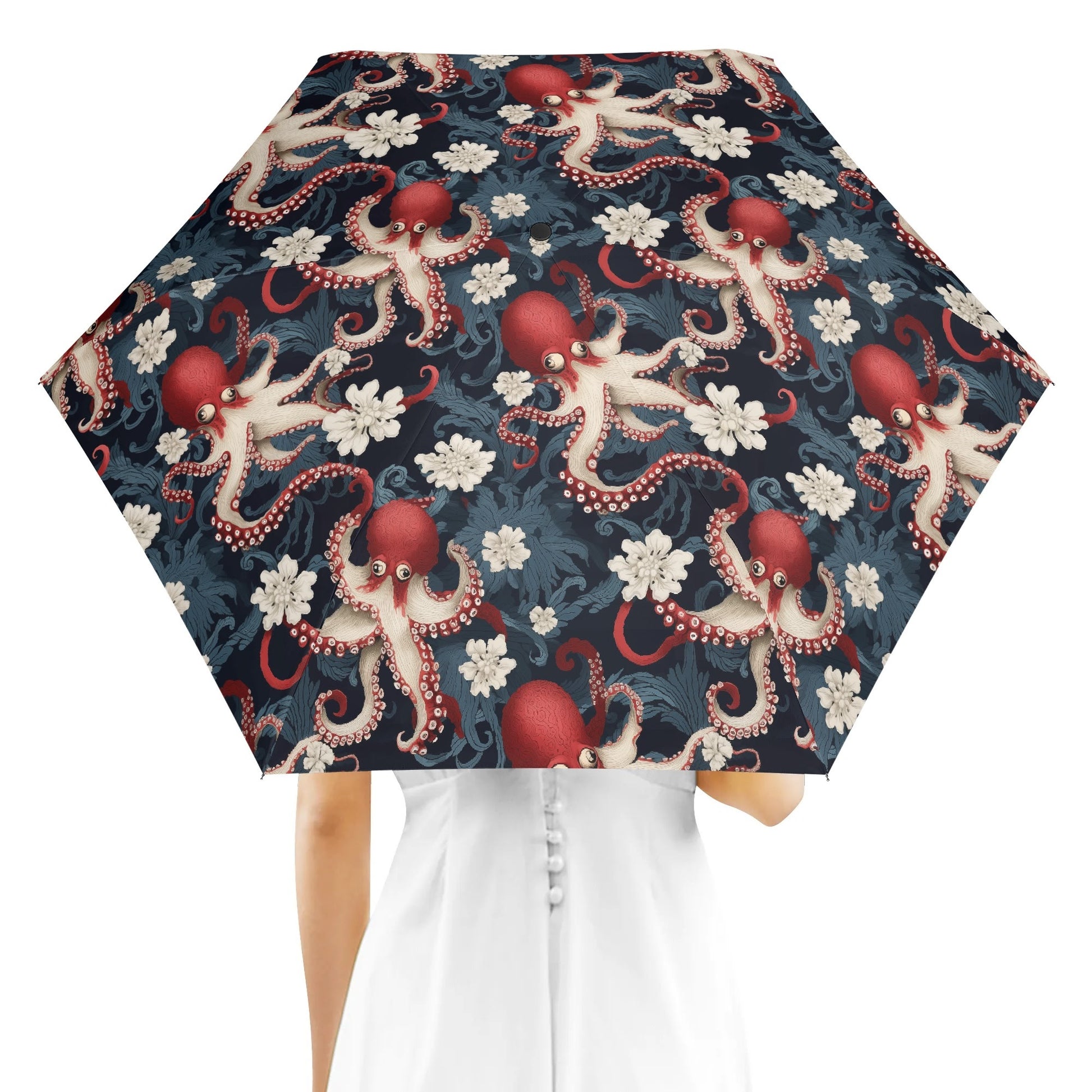 Umbrella with octopus and flower pattern on a white background