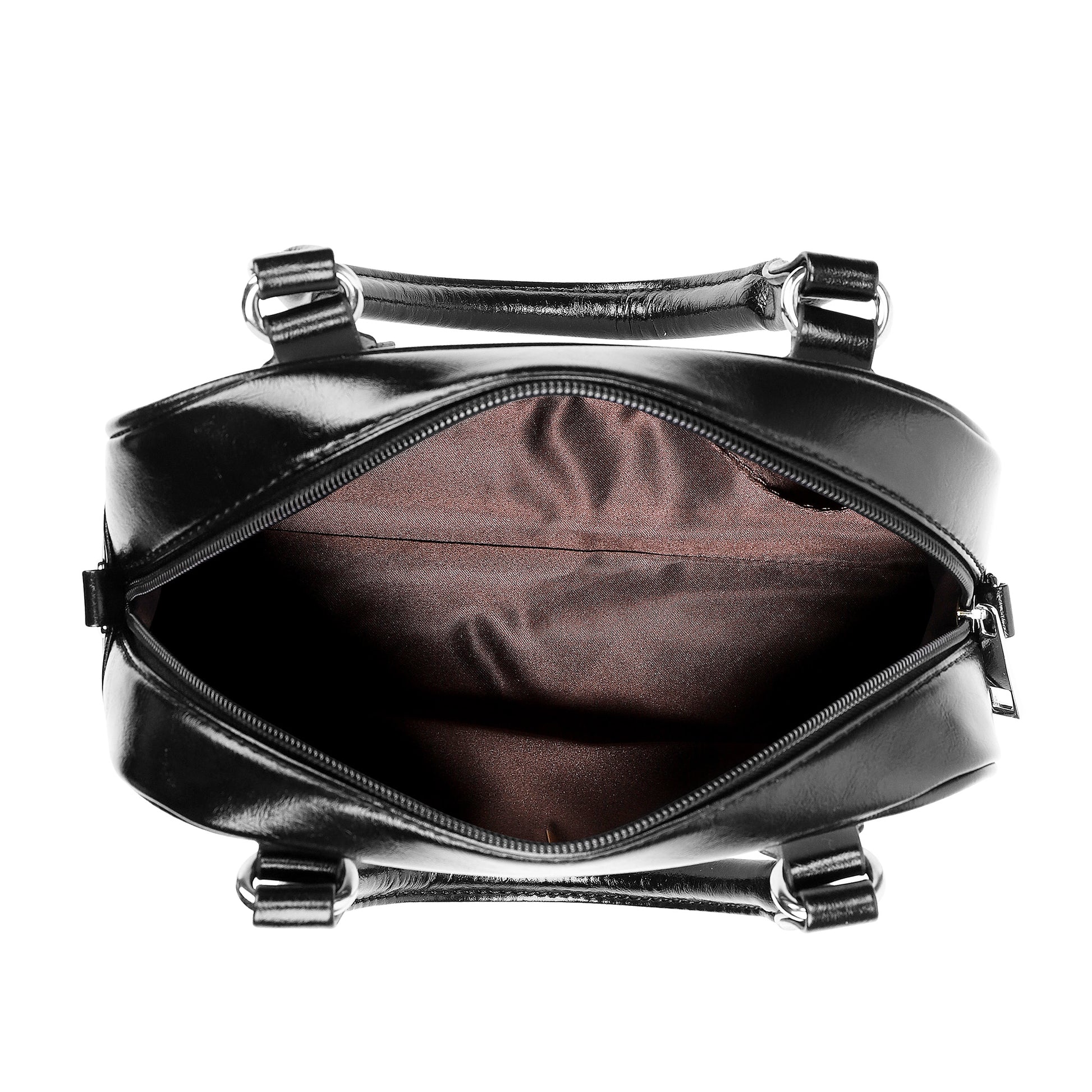Top view of the vibrant sugar skull handbag empty, showcasing roomy and practical design for daily needs.