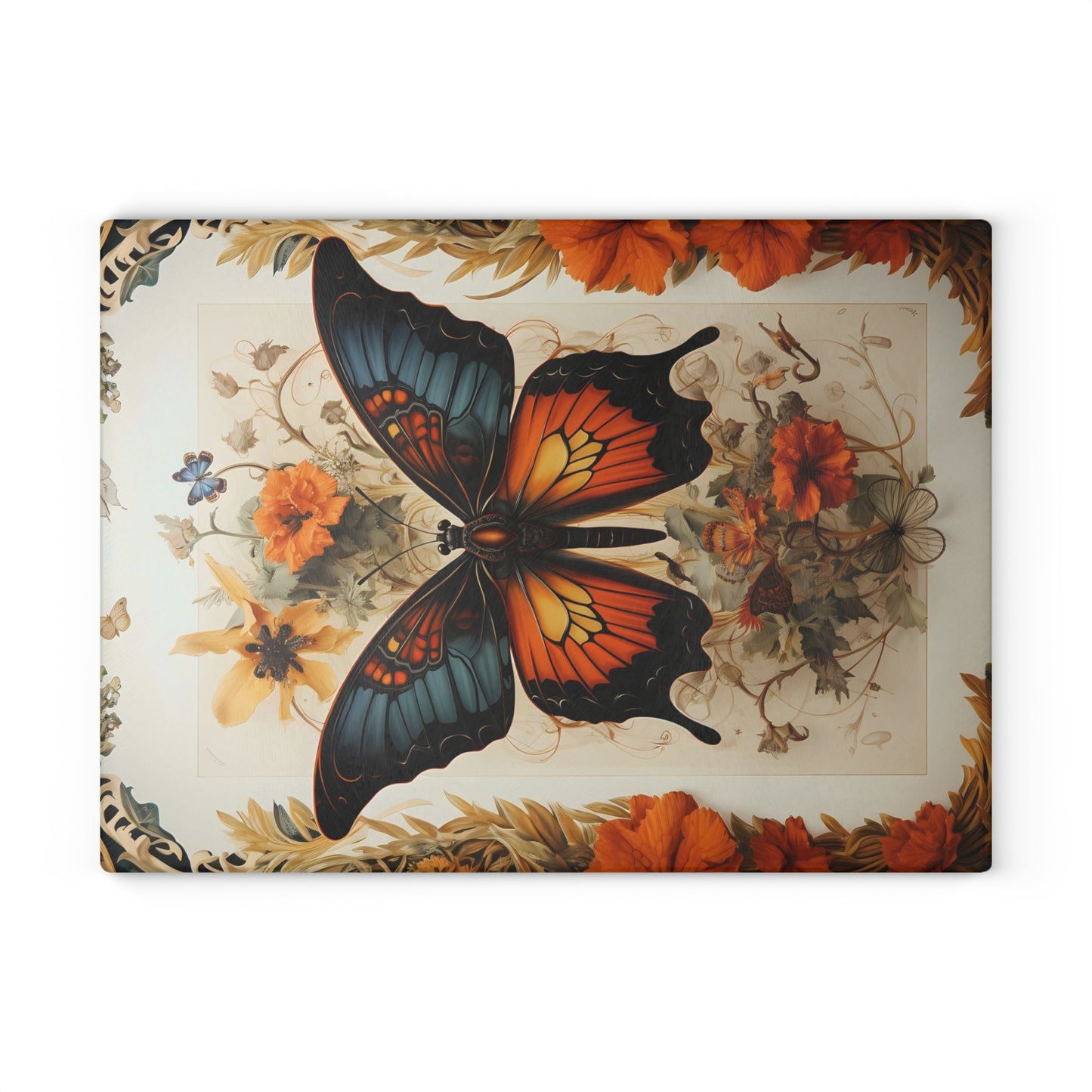 Tempered Glass Cutting Board with Victorian-Inspired Design - Large 11 x 15 inches