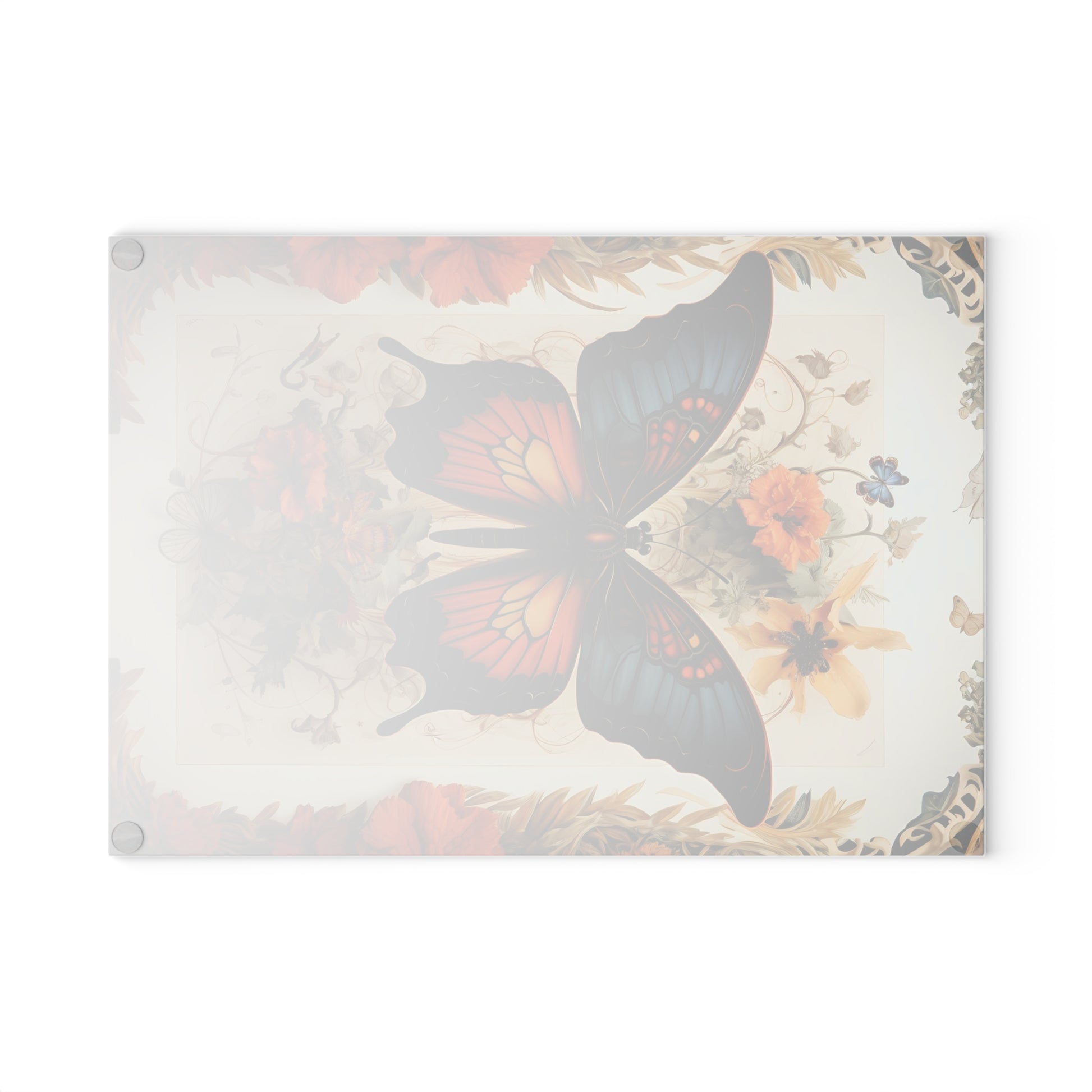 Back of Butterfly & Botanical Serving Board showing non-slip rubber feet – Rustic Chic Home Accent - Small: 8 x 11 inches