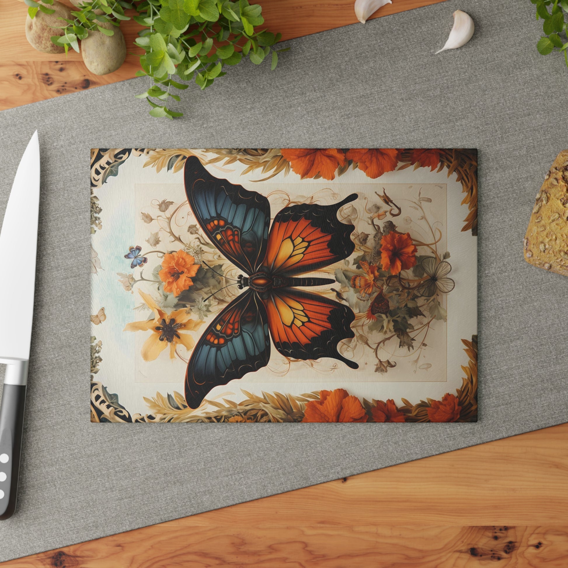 Butterfly & Botanical Serving Board – Rustic Chic Home Accent - Small: 8 x 11 Inches