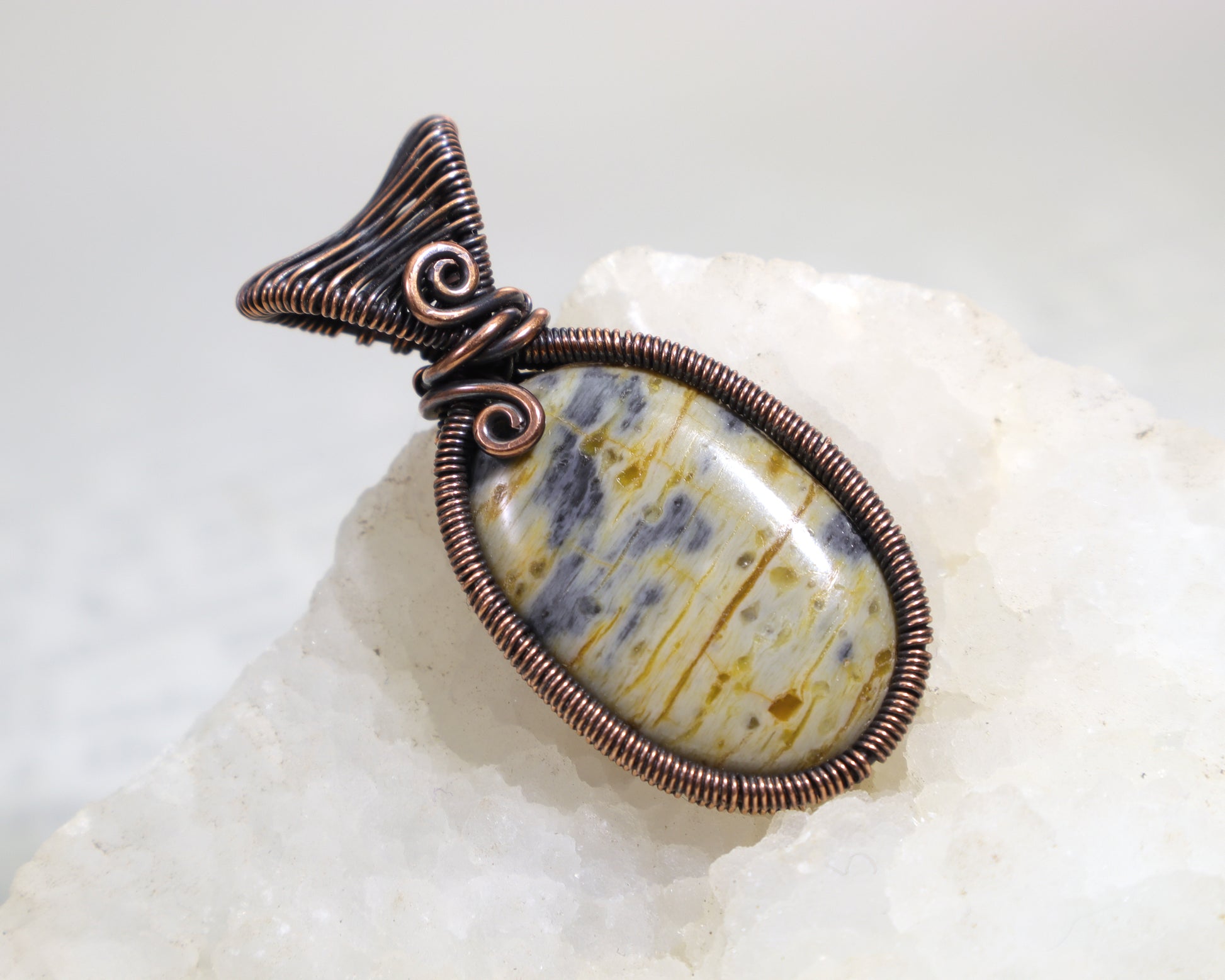 Beachcombed Washington jasper pendant with rustic copper setting