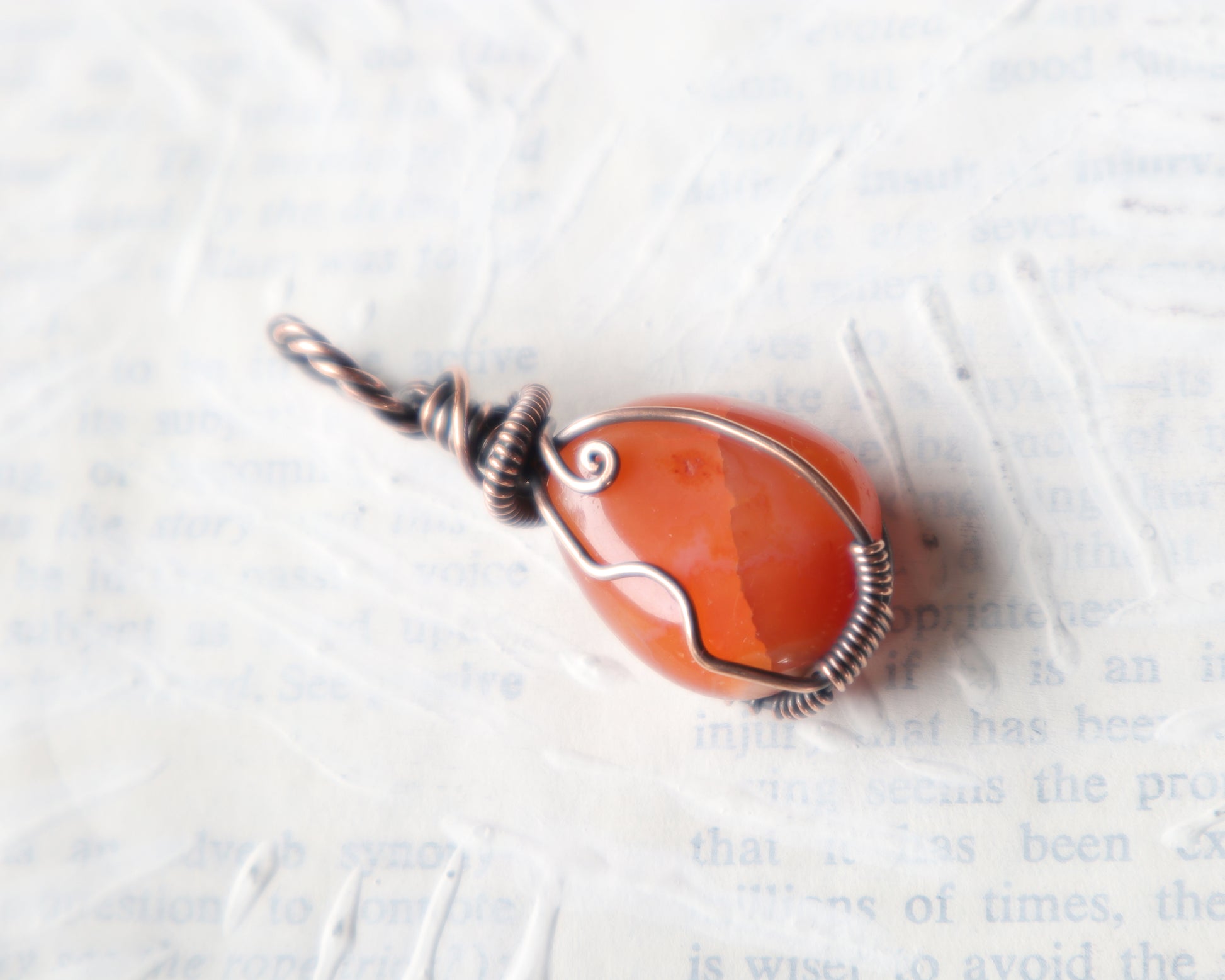 Rustic copper necklace with natural orange carnelian gemstone