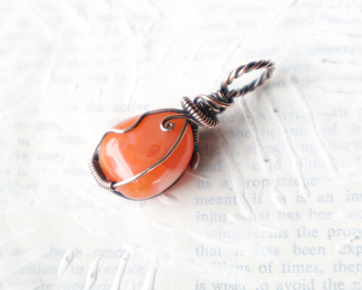 Hypoallergenic copper pendant featuring natural carnelian stone