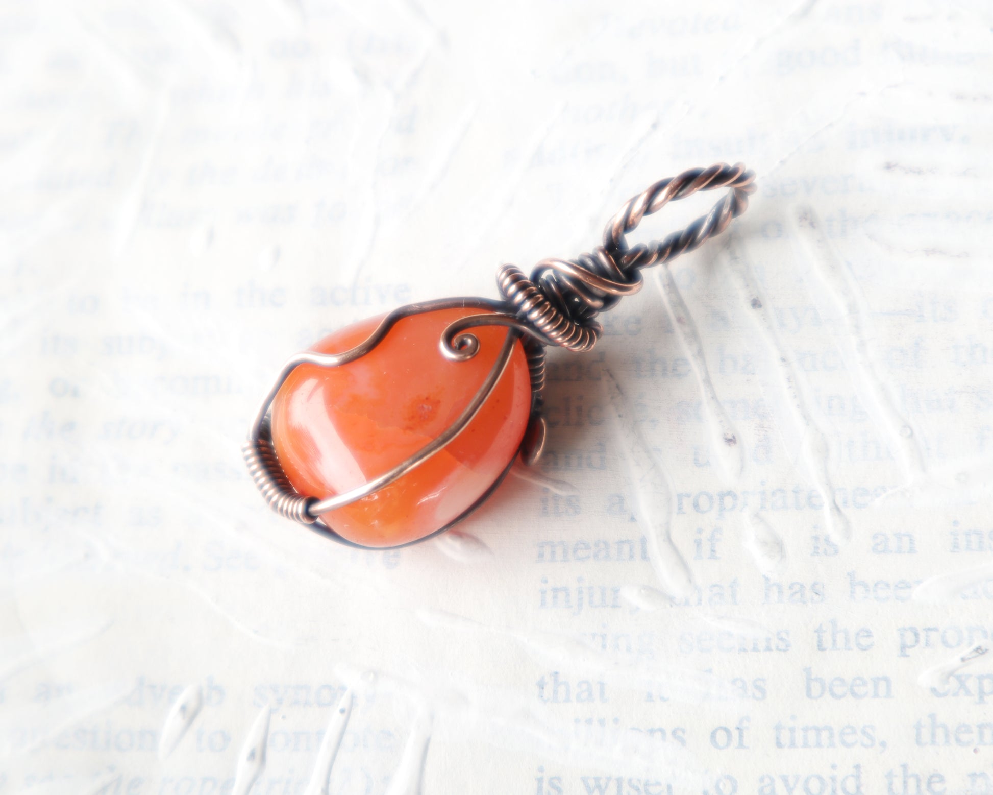 Hypoallergenic copper pendant featuring natural carnelian stone