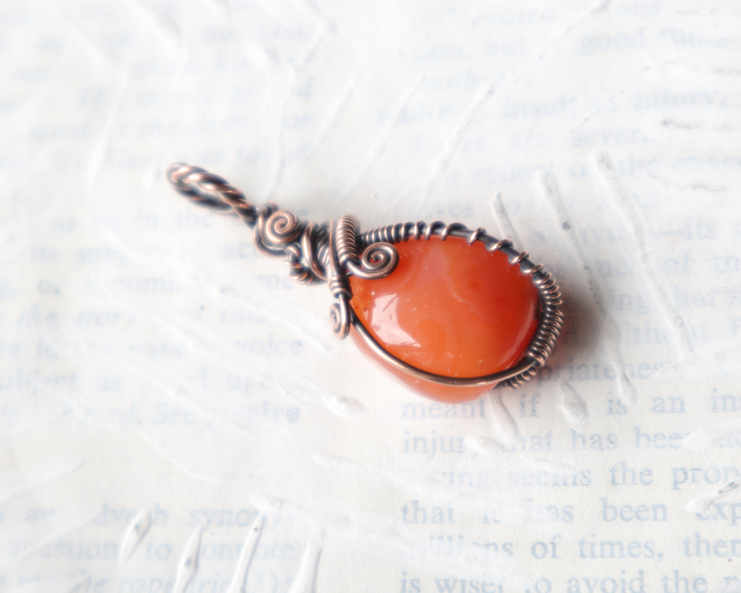 Artisan wire wrapped carnelian necklace handmade in Washington State